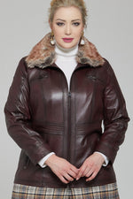 Charlotte Brown Leather Jacket With Fur Collar For Women