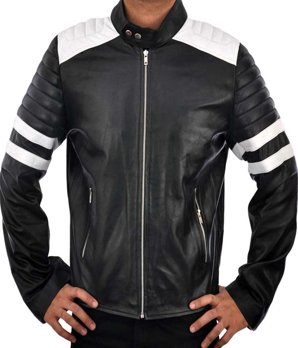 Bike Racer Black Leather Jacket For Men