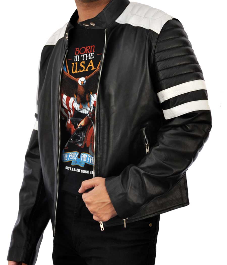 Bike Racer Black Leather Jacket For Men