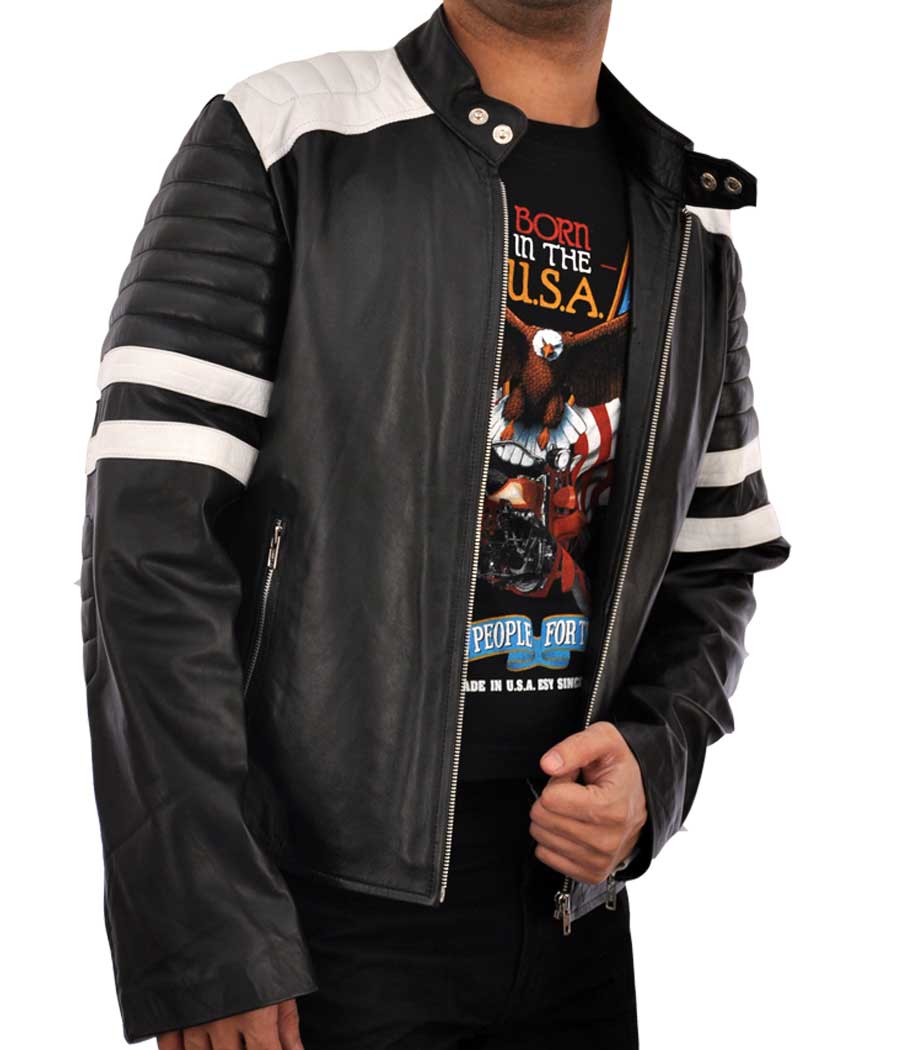 Bike Racer Black Leather Jacket For Men