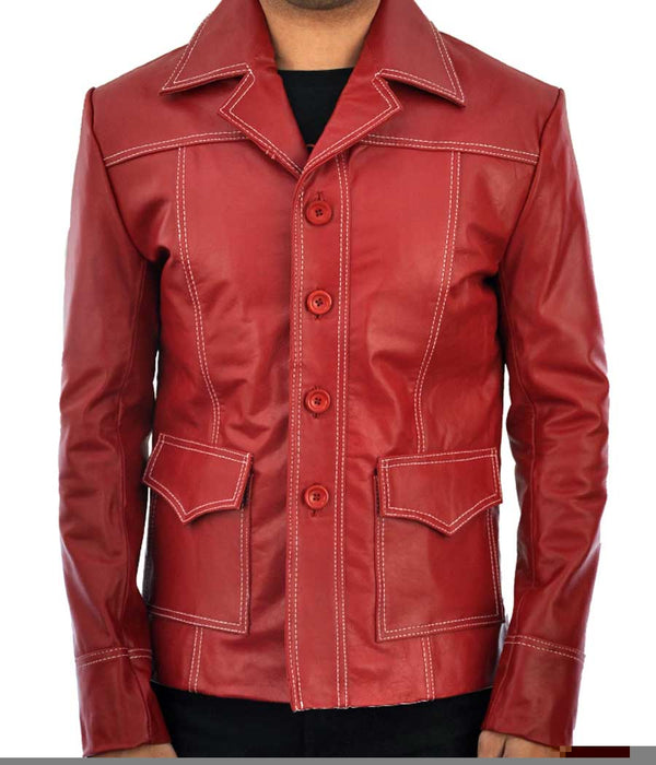 Fight Club Red Leather Jacket For Men