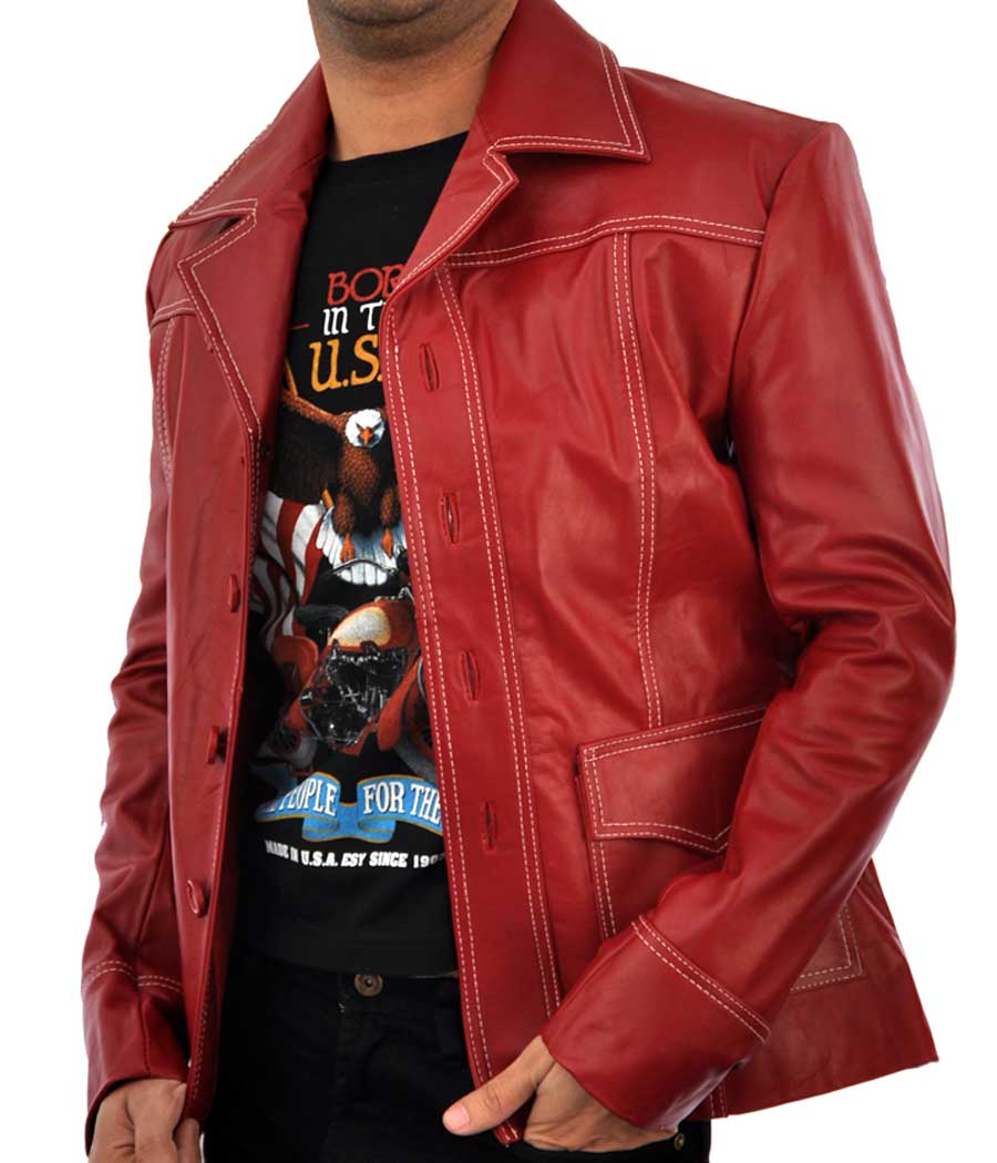 Classic Club Red Leather Jacket For Men