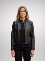 Florance Black Leather Jacket For Women