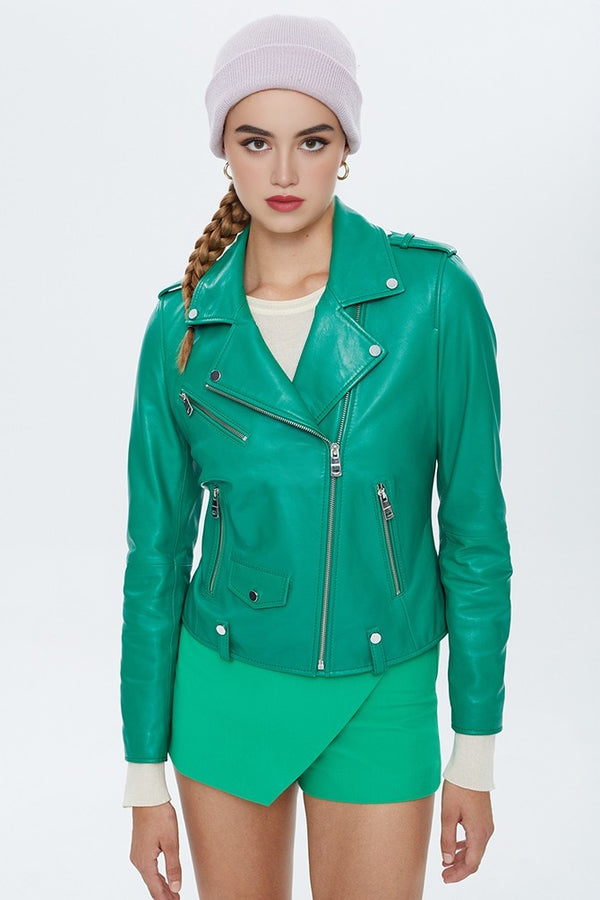 Green Egoist Leather Jacket For Women's