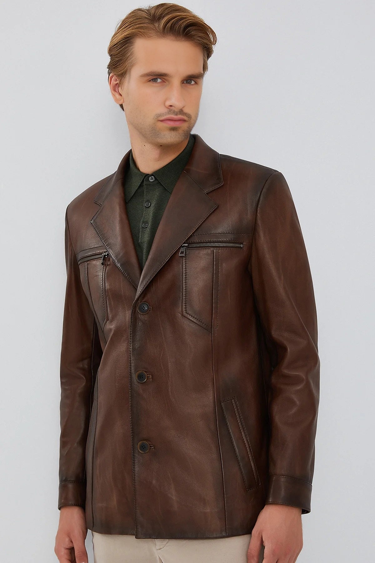 Barnard Slim Fit Brown Leather Jacket For Men