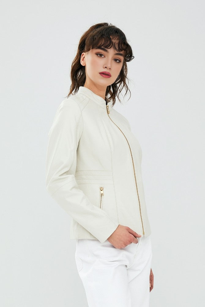 Diana White Sheepskin Leather Jacket For Women's
