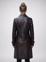 Frances Long Brown Leather Coat For Women