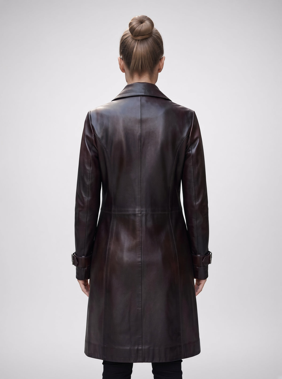 Frances Long Brown Leather Coat For Women