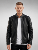 Frederick Black Slim fit Stylish Biker Leather Jacket For Men