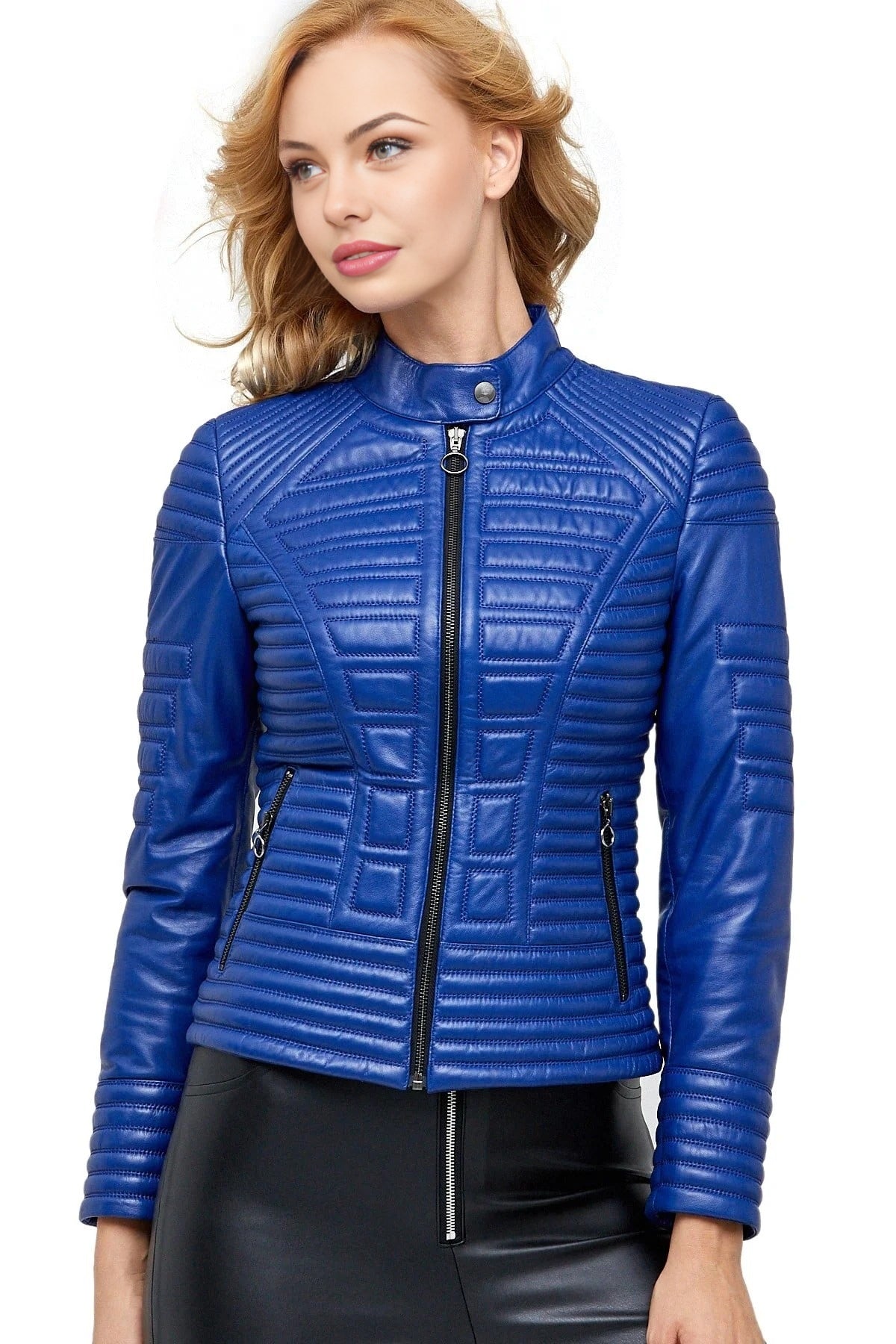 Charlotte Blue Biker Stylish Leather Jacket For Women