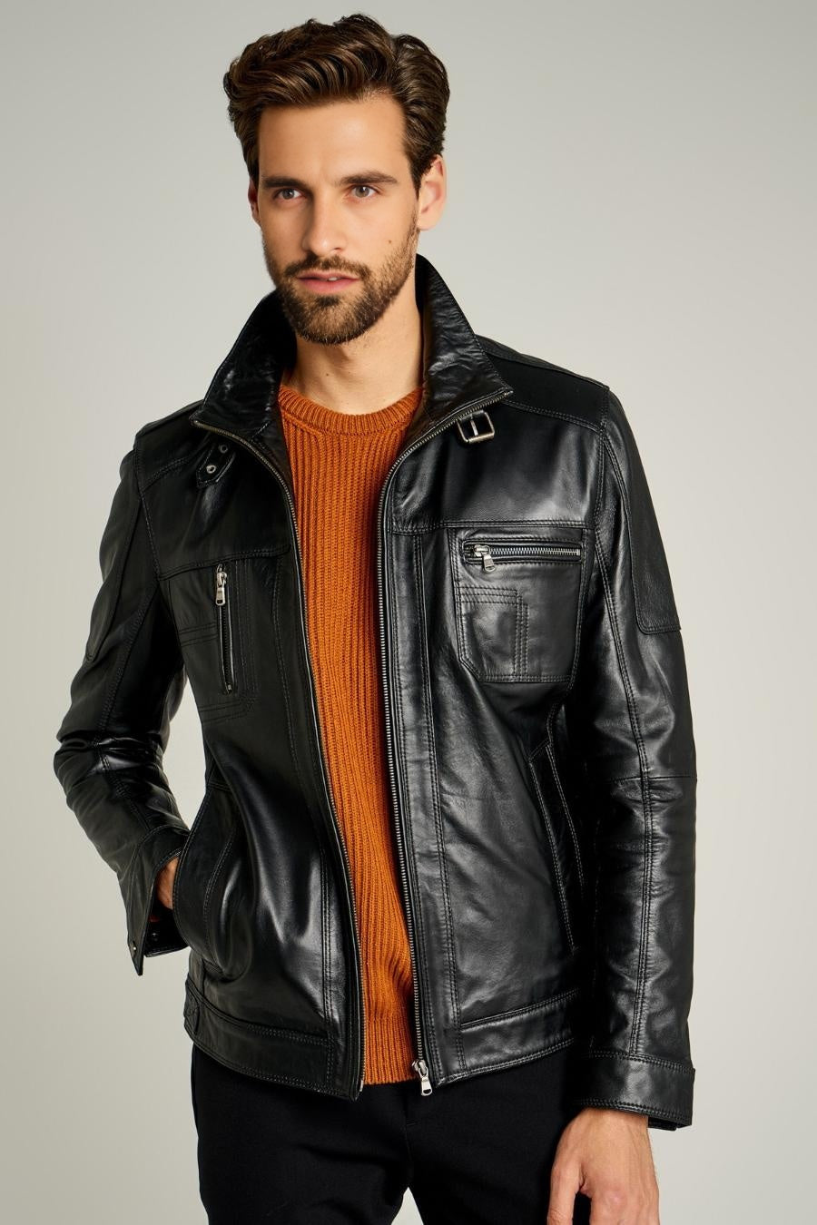 Premium Black Field Leather Jacket For Men