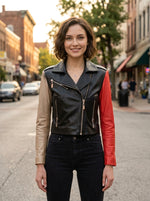 Gabriella Women Black Leather Jacket With Stylish Sleeves
