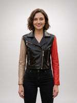 Gabriella Women Black Leather Jacket With Stylish Sleeves