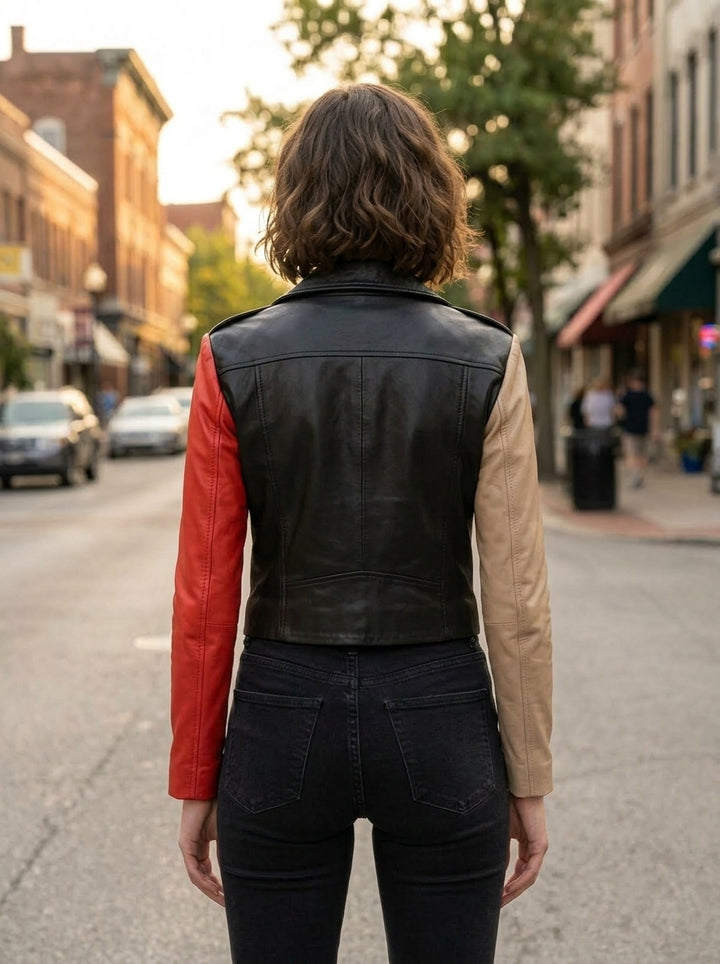 Gabriella Women Black Leather Jacket With Stylish Sleeves