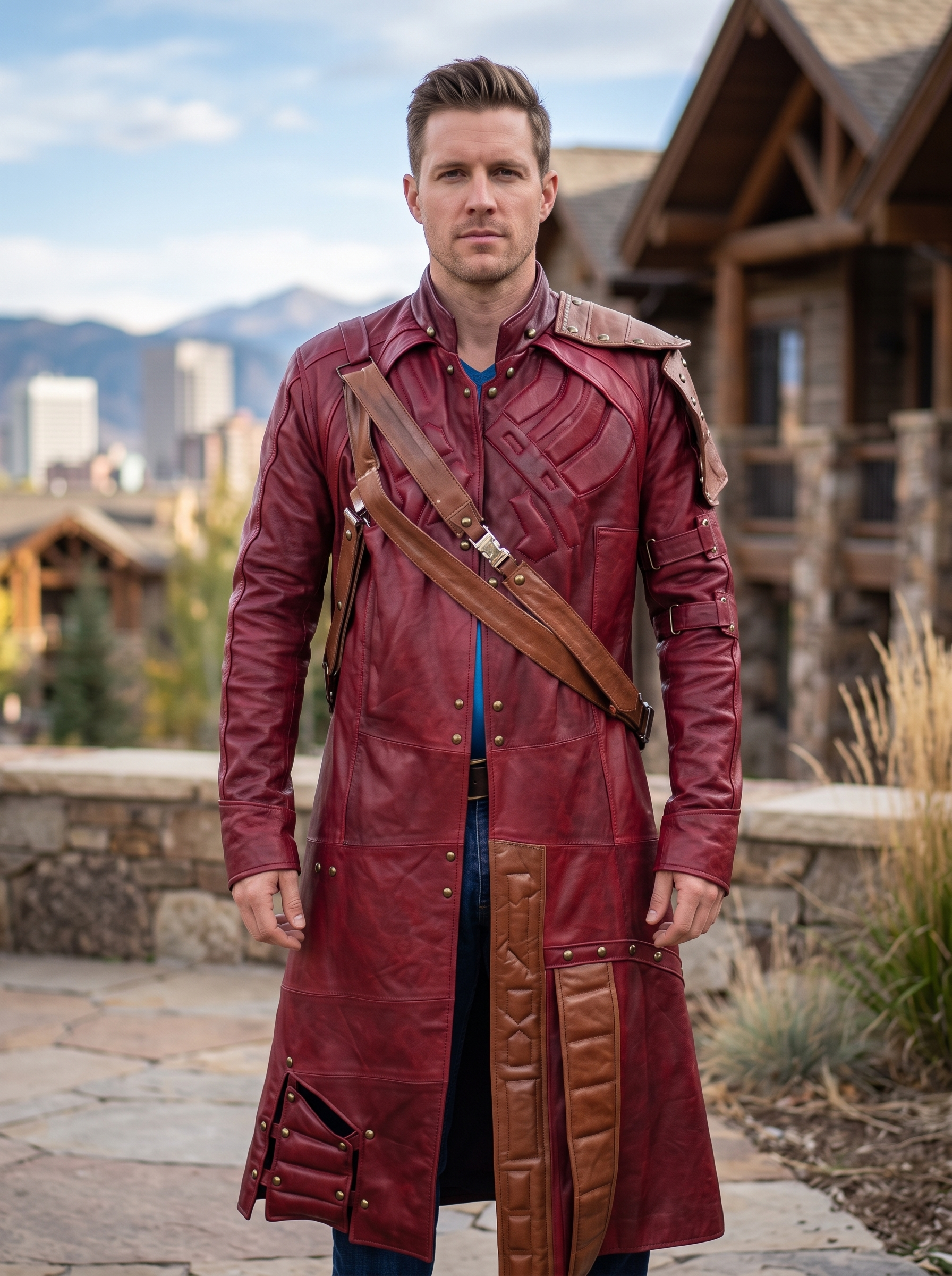 Galaxy Red Leather Coat For Men