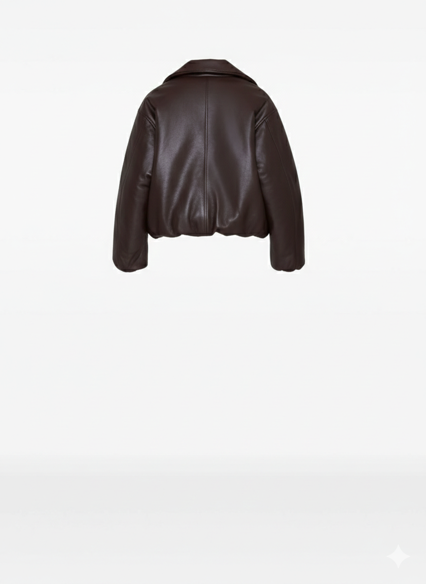 Columbus brown Leather puffer jacket for women