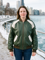 Melinda Green Bomber Leather Jacket For Women