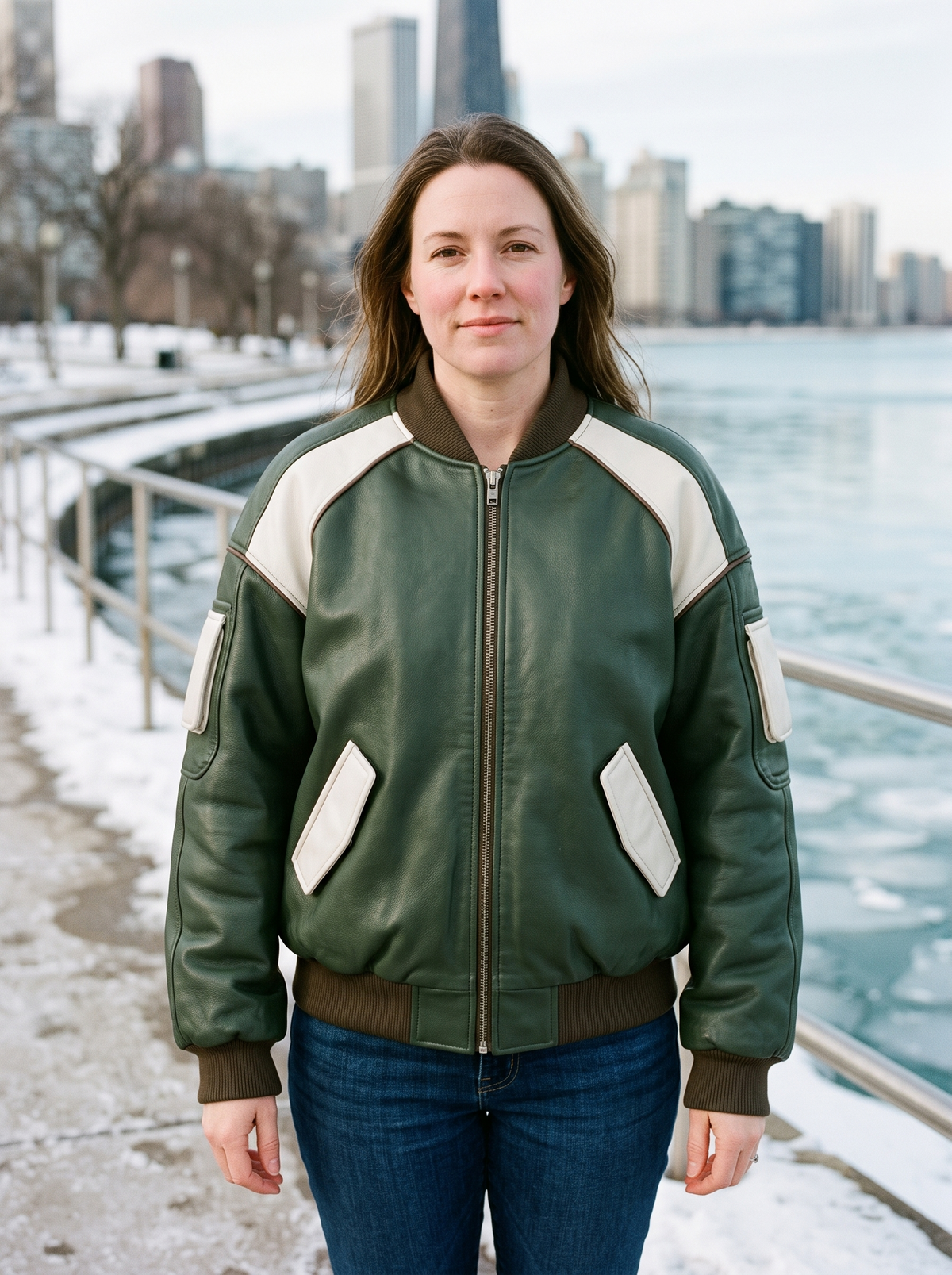 Melinda Green Bomber Leather Jacket For Women
