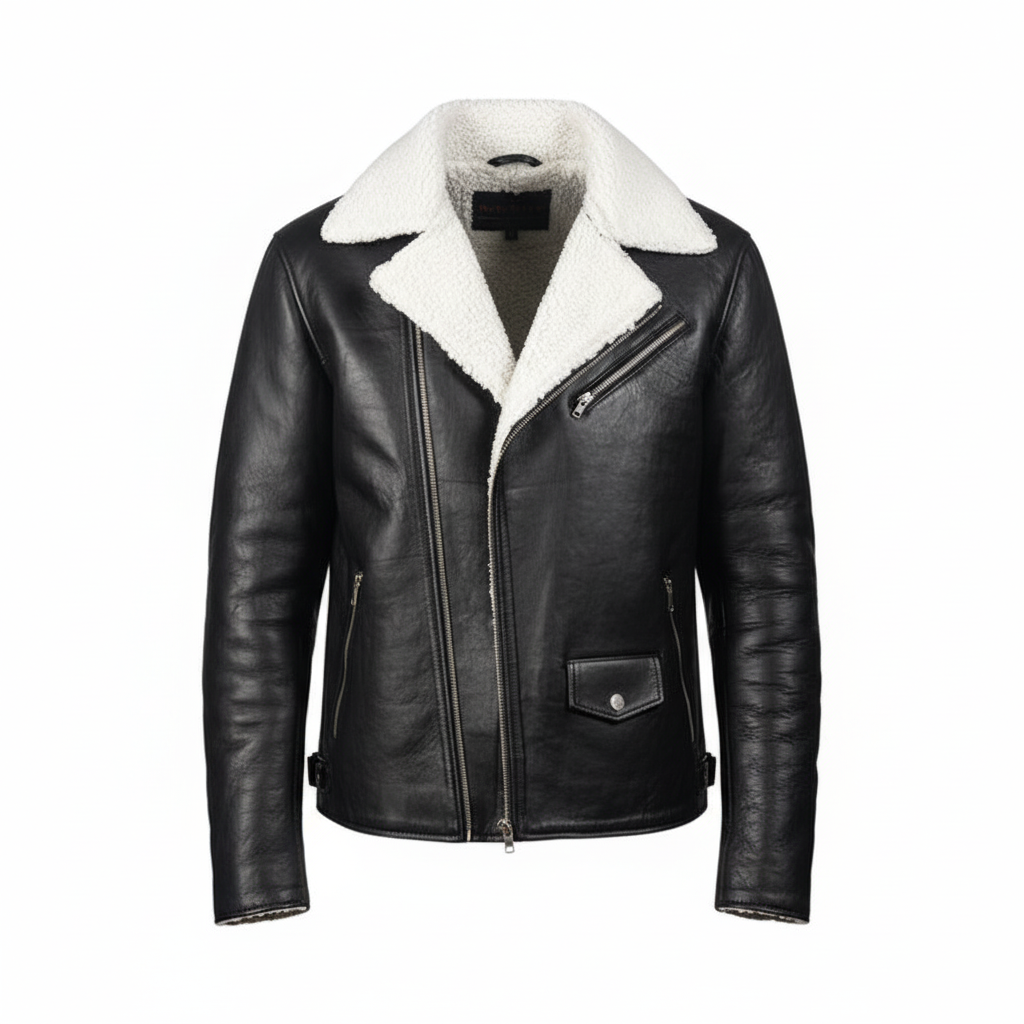 Arctic Noir Shearling Leather Jacket – Timeless Winter Style