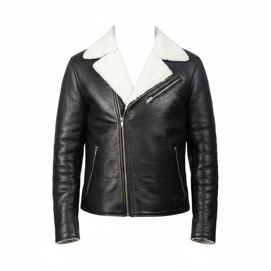 Arctic Noir Shearling Leather Jacket – Timeless Winter Style