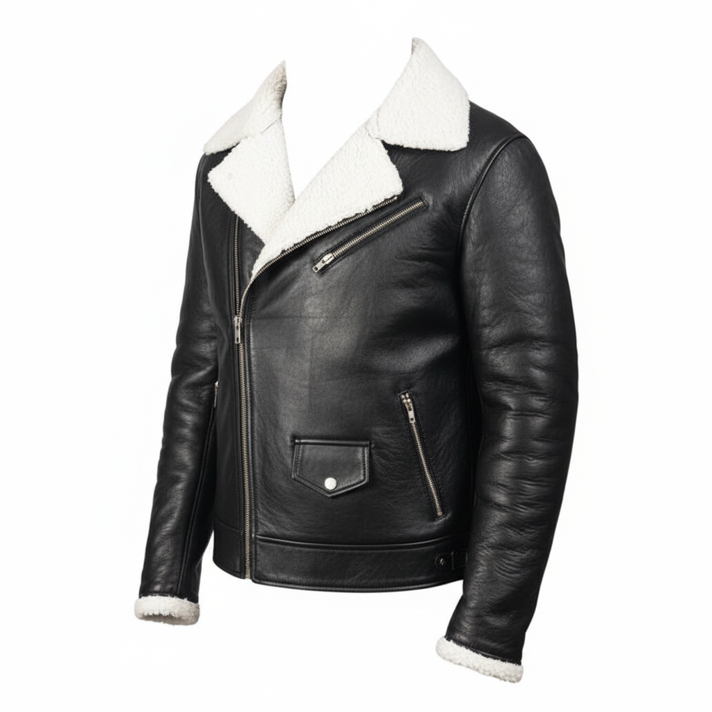 Arctic Noir Shearling Leather Jacket – Timeless Winter Style