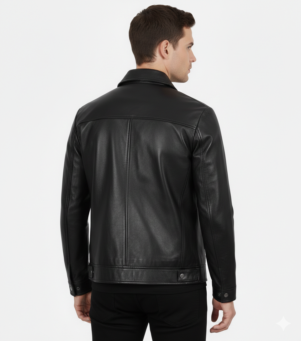 Reeves Men's Genuine Black Leather Harrington Jacket