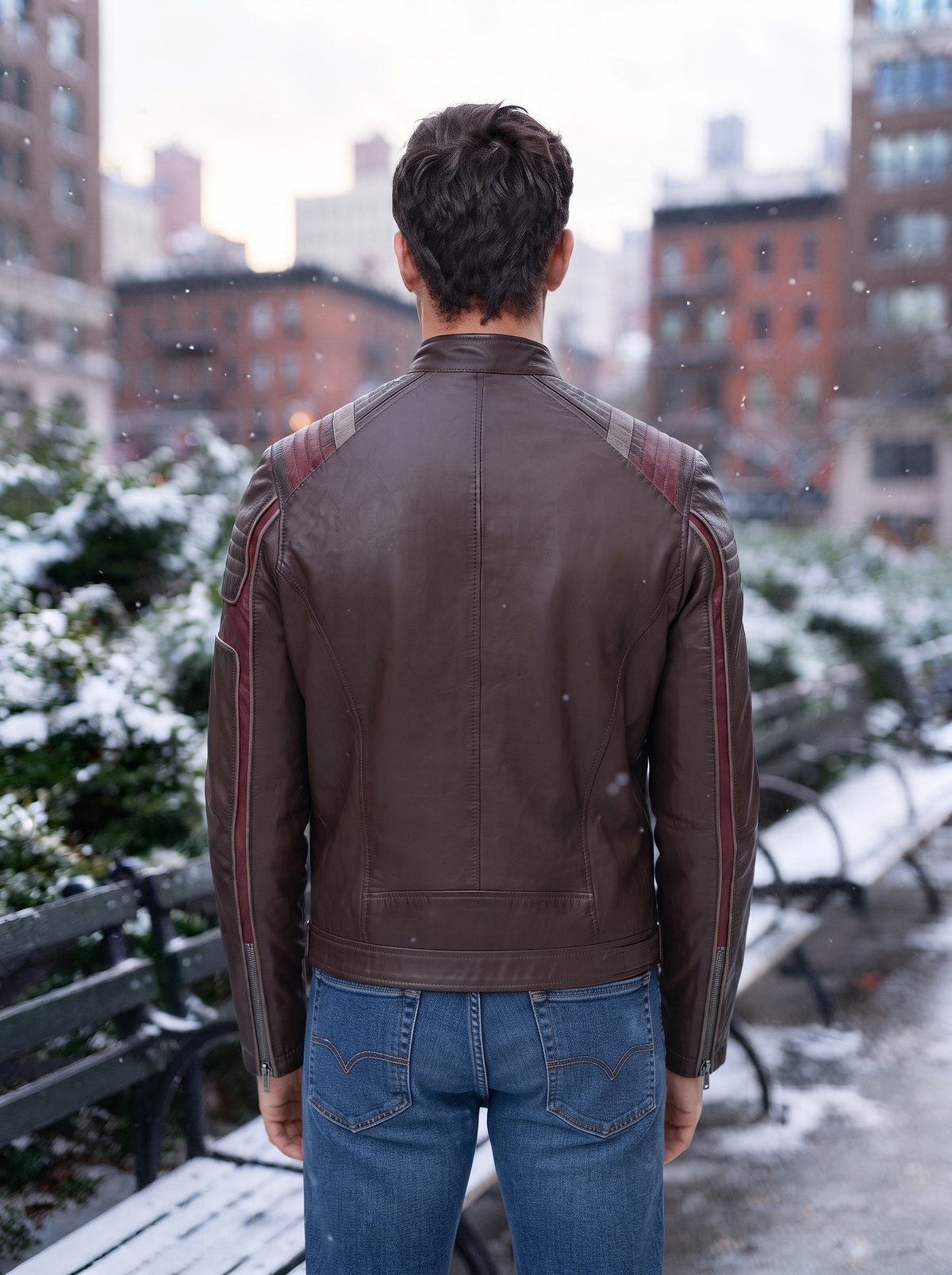 Harrison Men's Brown Leather Jacket With Red Stripe