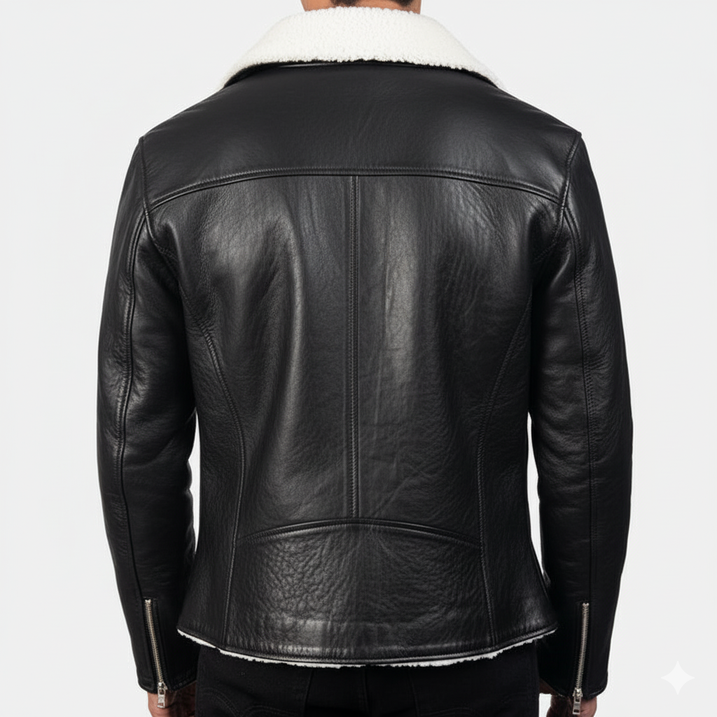 Arctic Noir Shearling Leather Jacket – Timeless Winter Style