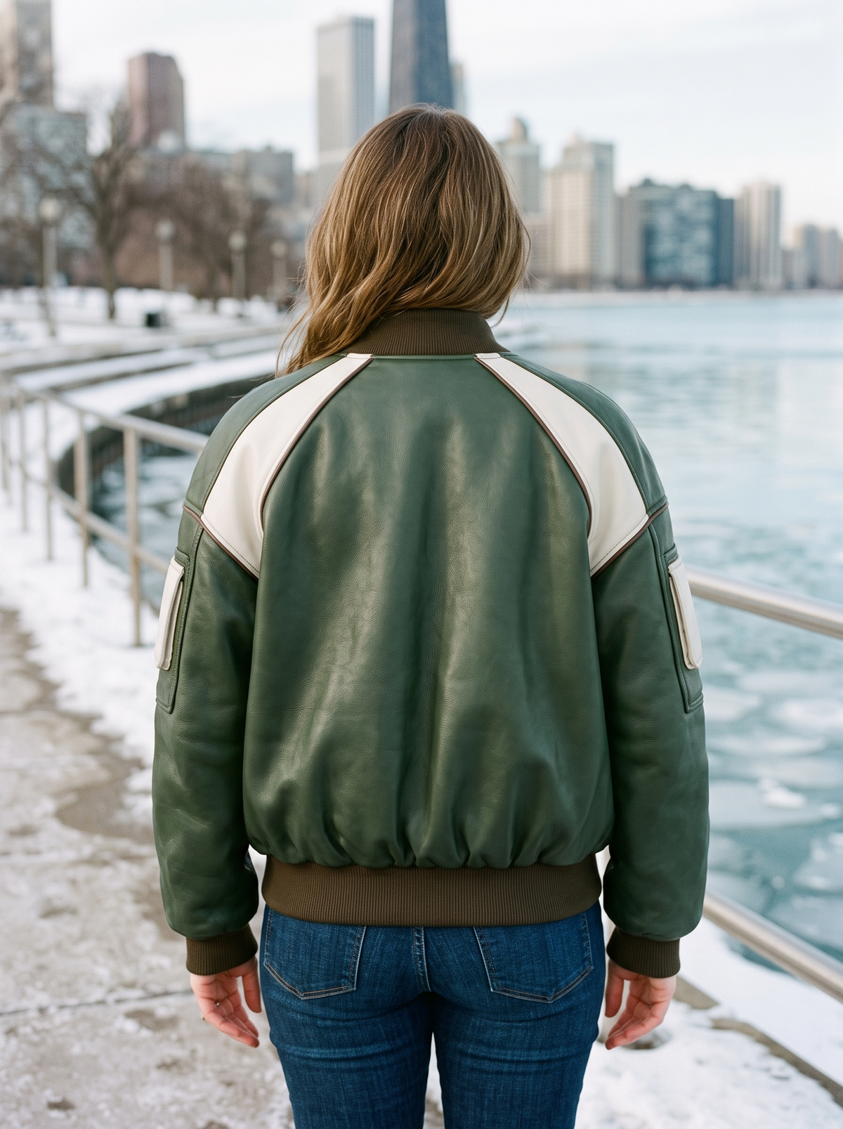 Melinda Green Bomber Leather Jacket For Women