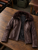 Gemma Dark brown Leather Jacket For Women with Fur Collared