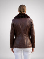 Gemma Dark brown Leather Jacket For Women with Fur Collared