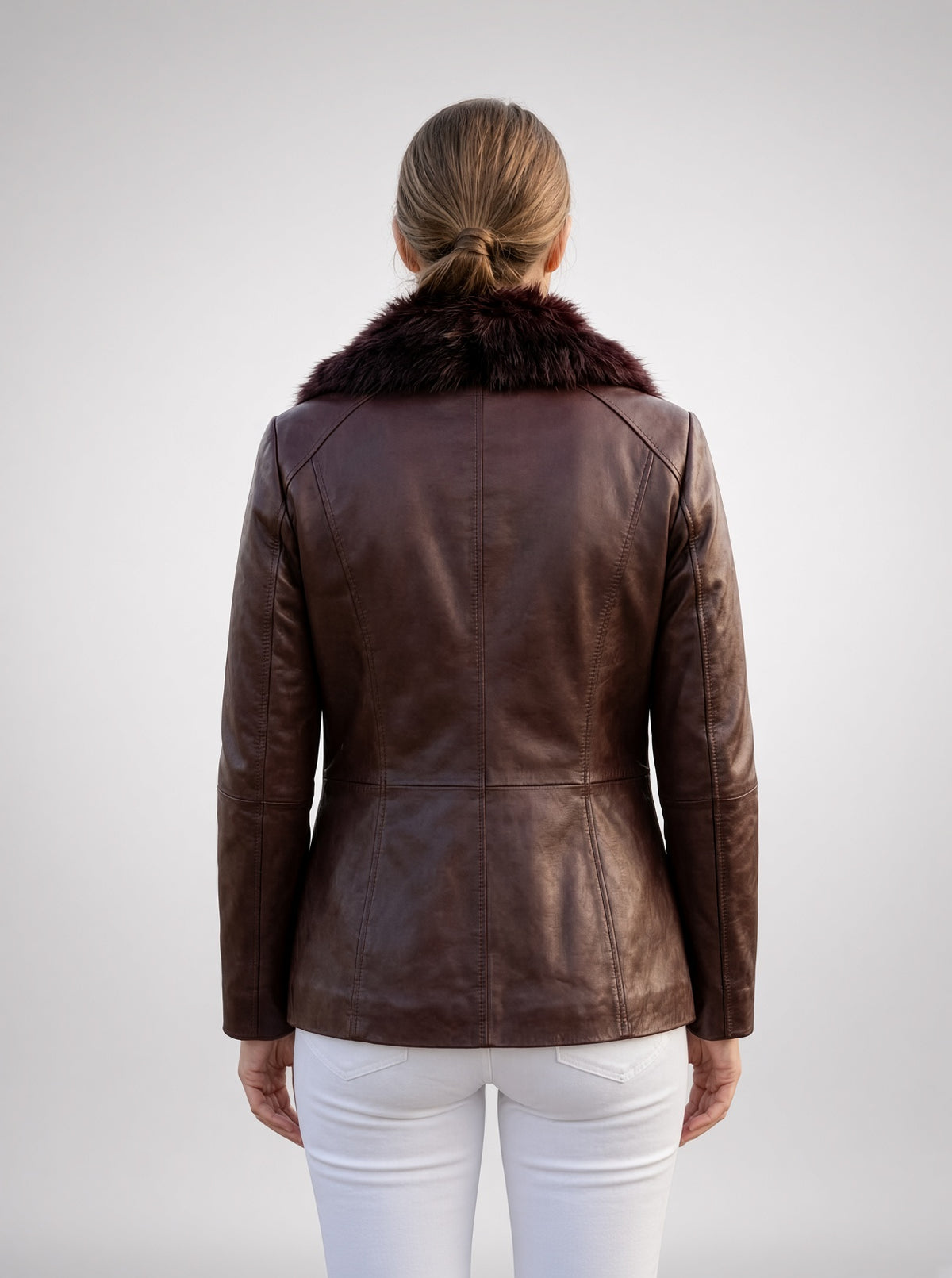 Gemma Dark brown Leather Jacket For Women with Fur Collared