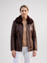 Gemma Dark brown Leather Jacket For Women with Fur Collared