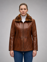 Gemma Original Fur Collar Brown Women Leather Jacket