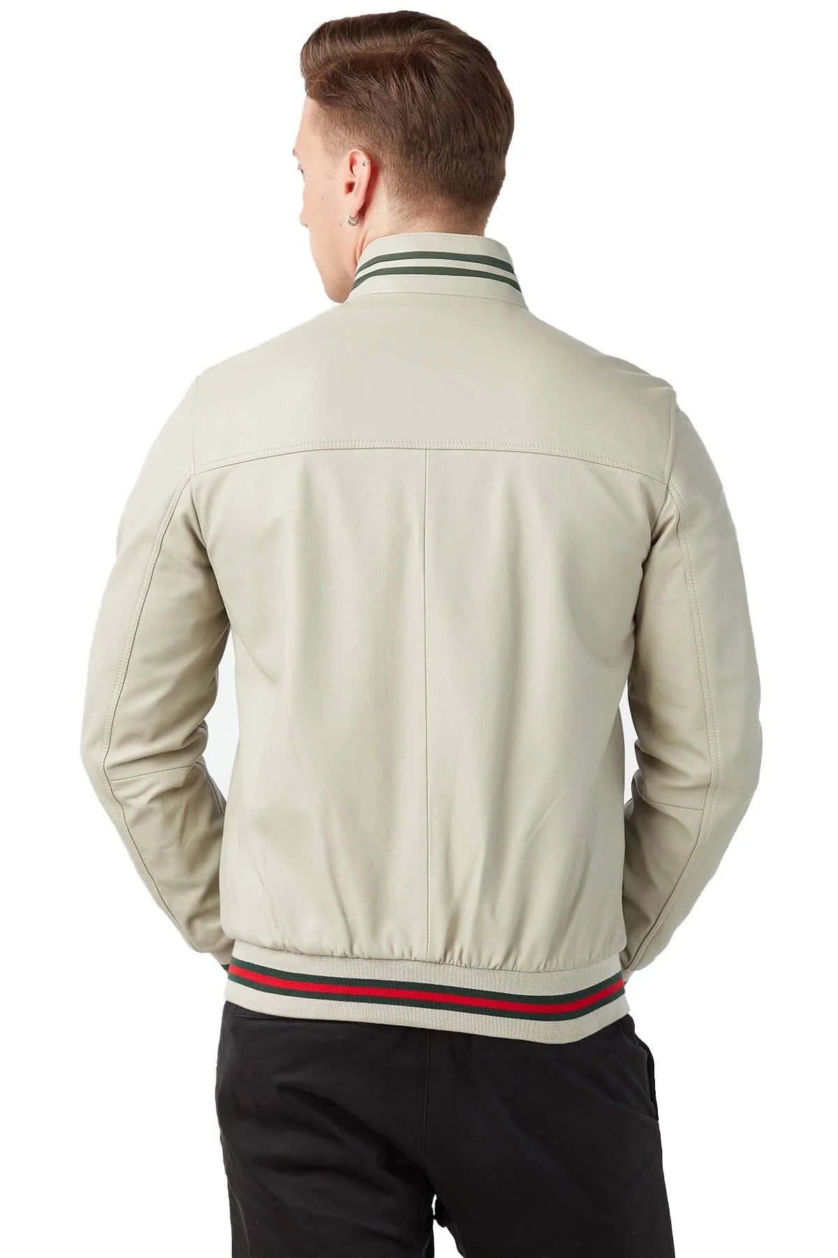 Albert Beige Bomber Leather Jacket For Men