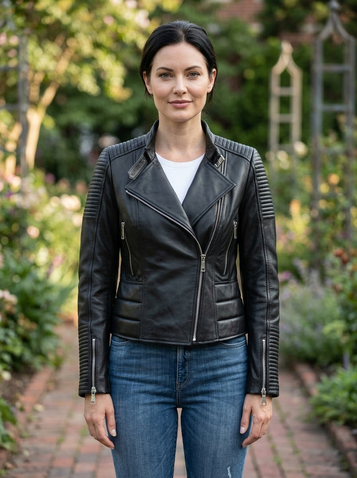 Gianna Sheepskin Black Leather Jacket For Women