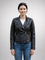 Gianna Sheepskin Black Leather Jacket For Women