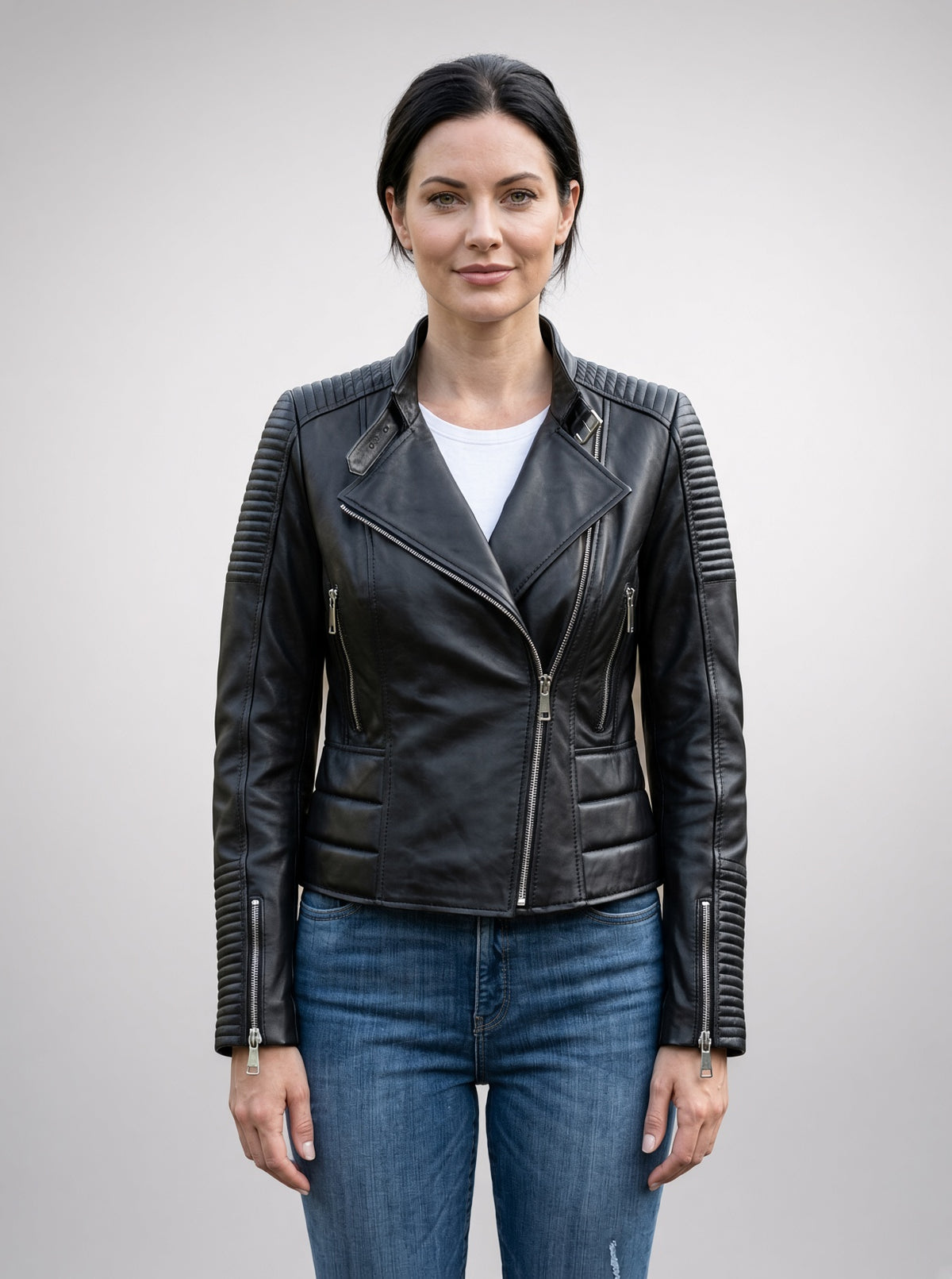 Gianna Sheepskin Black Leather Jacket For Women