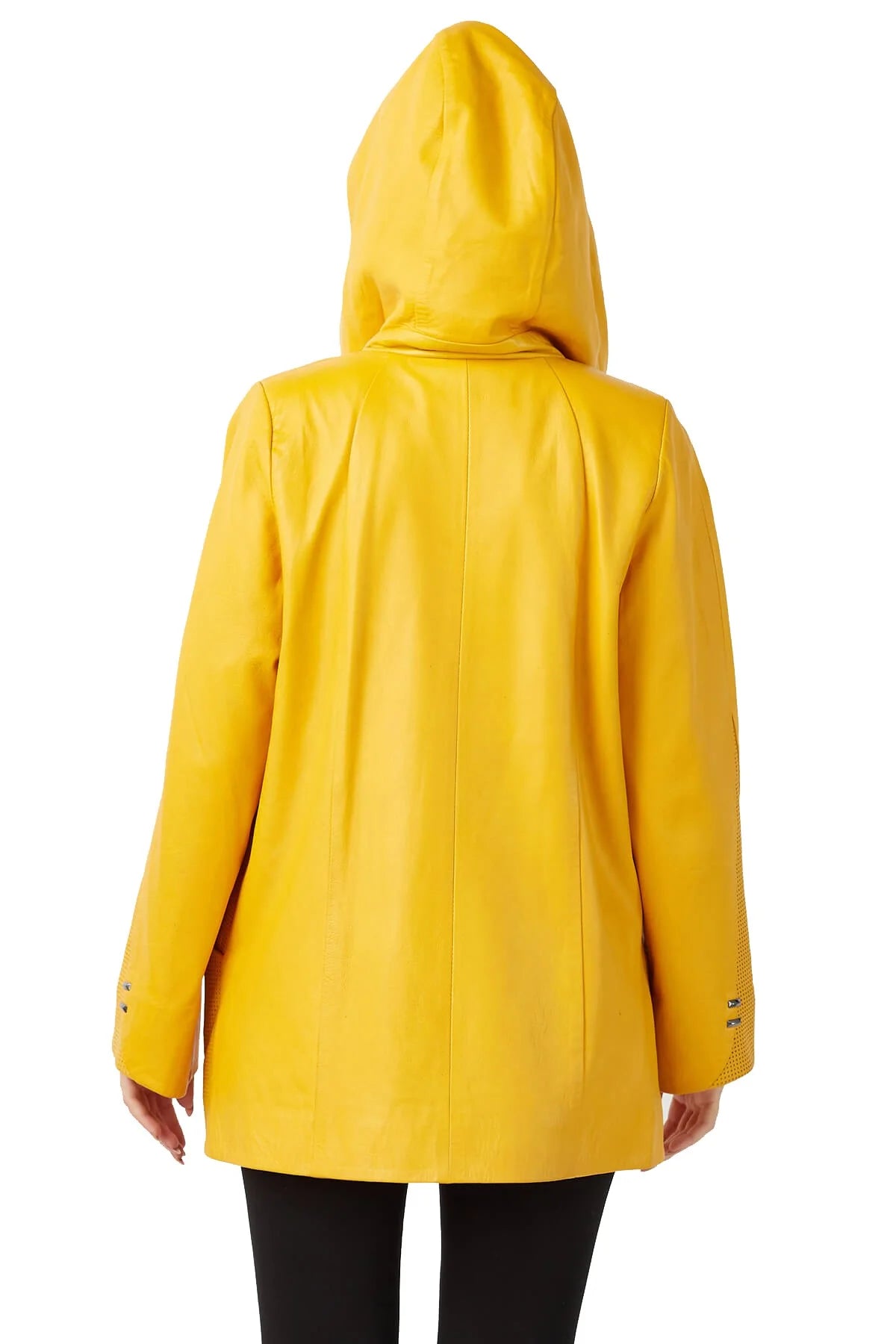 Rihanna Yellow Leather Coat With Hood For Women