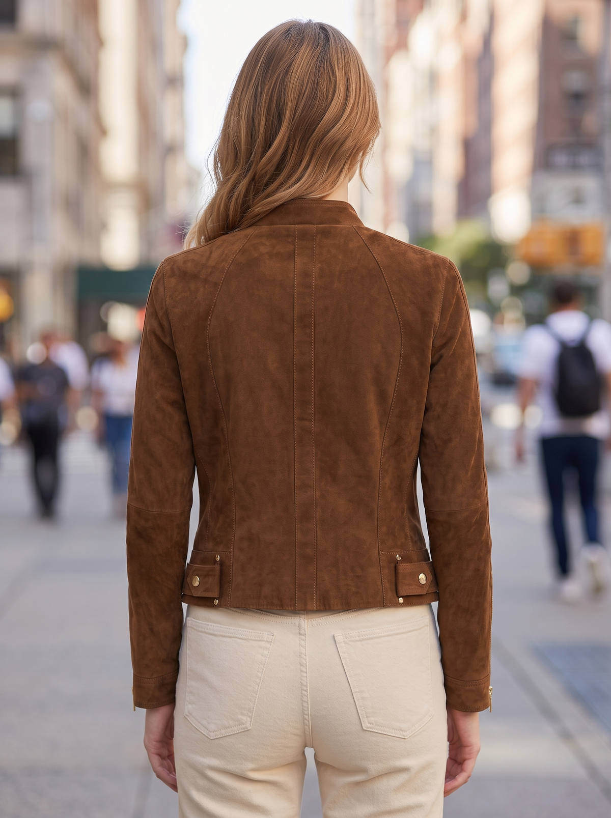 Grace Women's Short Brown Suede Leather Jacket