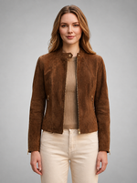 Grace Women's Short Brown Suede Leather Jacket