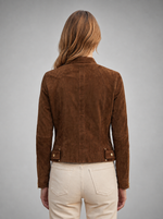 Grace Women's Short Brown Suede Leather Jacket