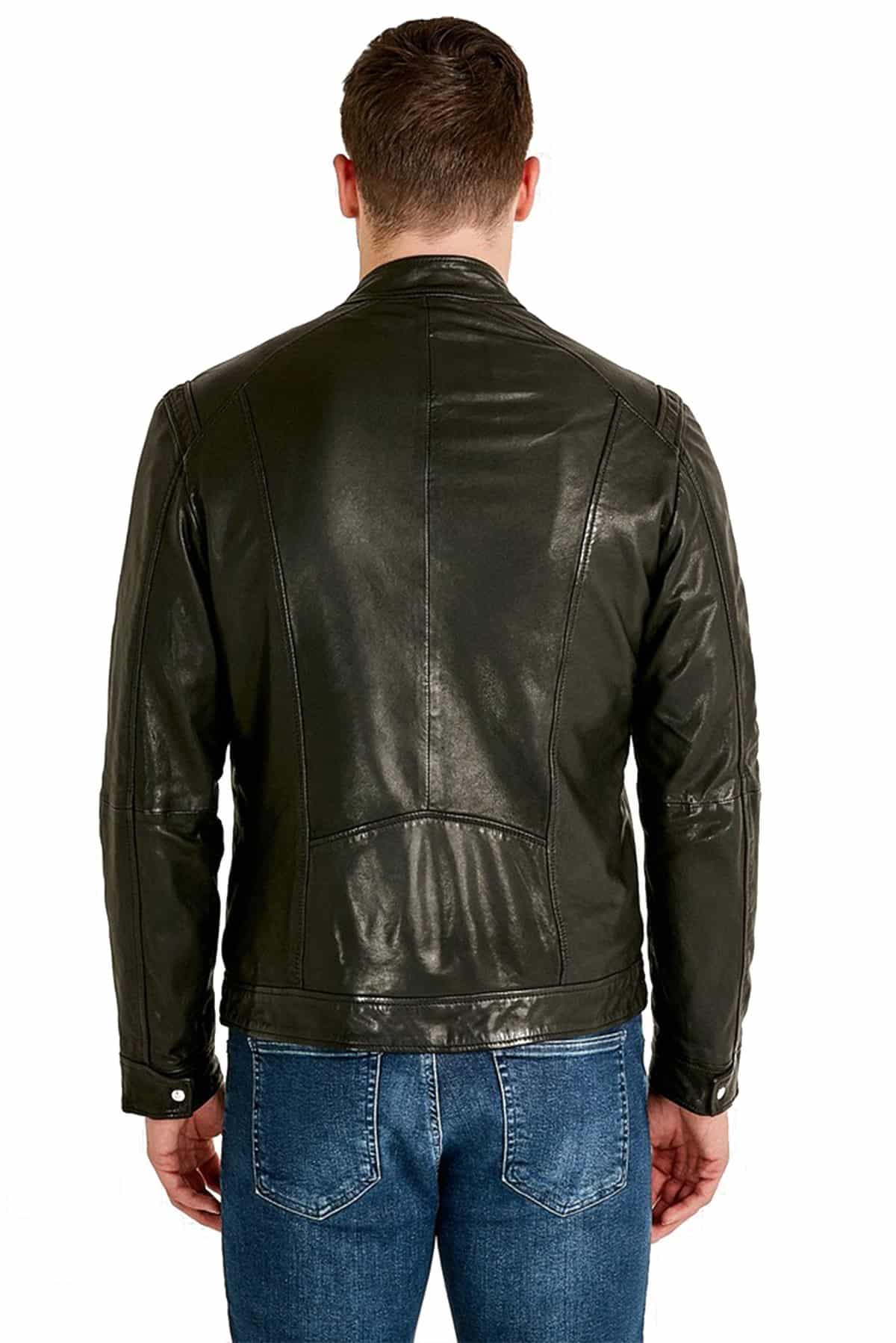 Grant Men’s 100% Real Olive Leather Biker Galore Jacket