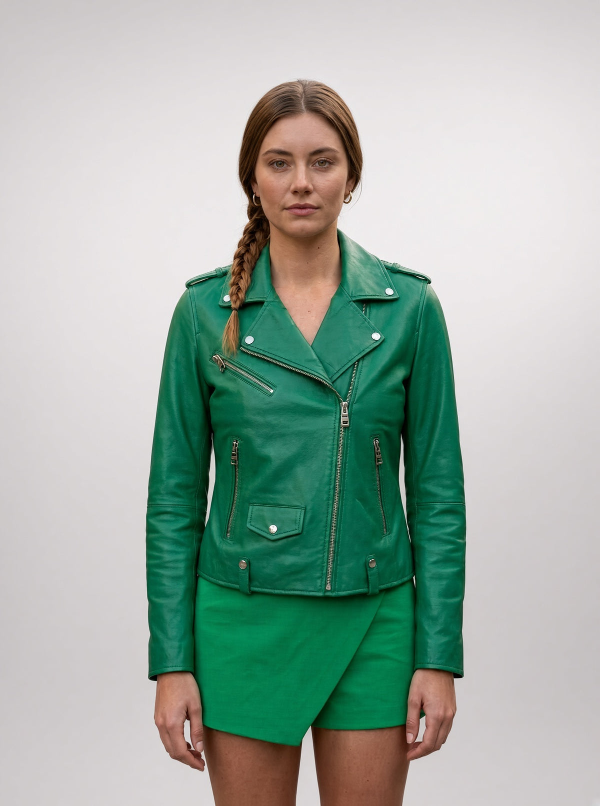 Green Egoist Leather Jacket For Women's
