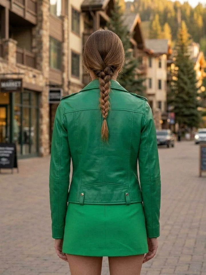 Green Egoist Leather Jacket For Women's