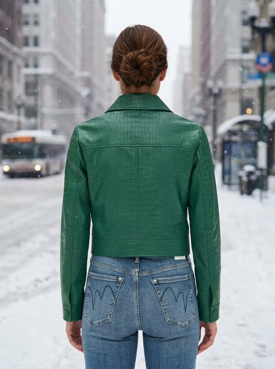 Green Tina Leather Jacket For Women's