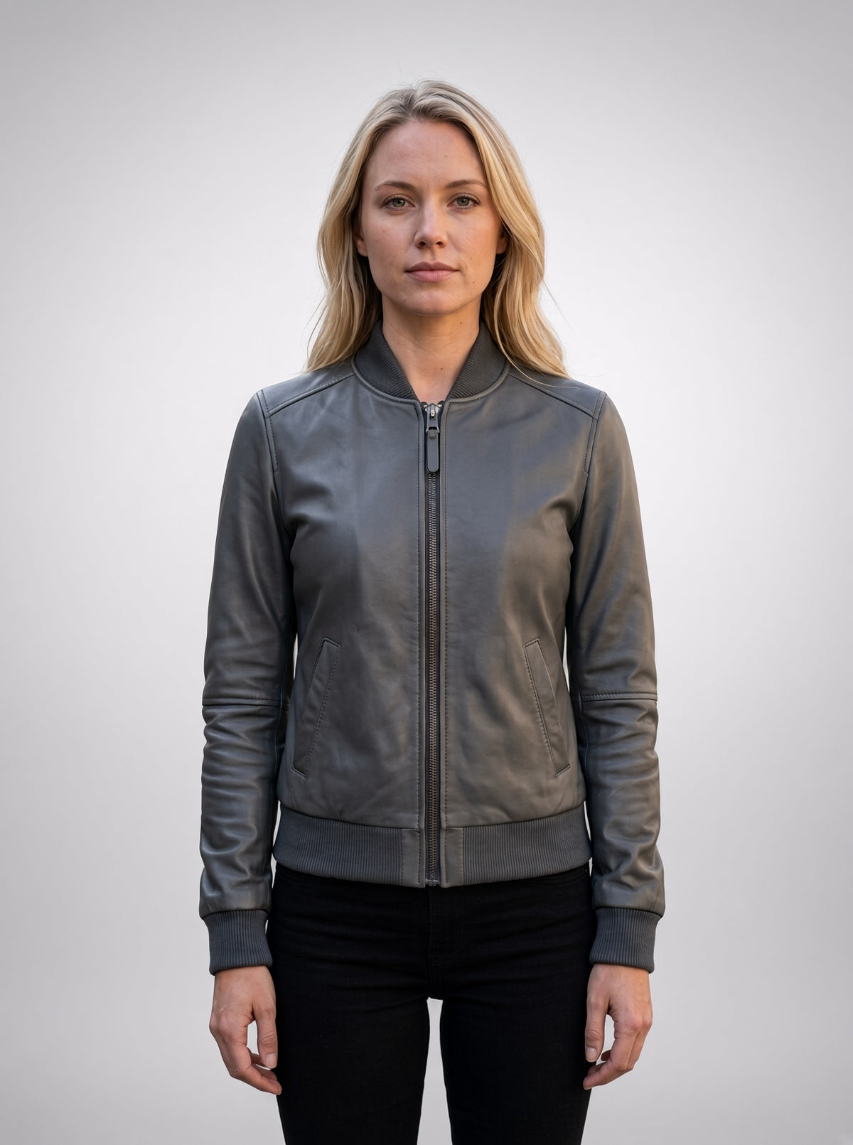 Women Grey Stylish Leather Jacket For Women