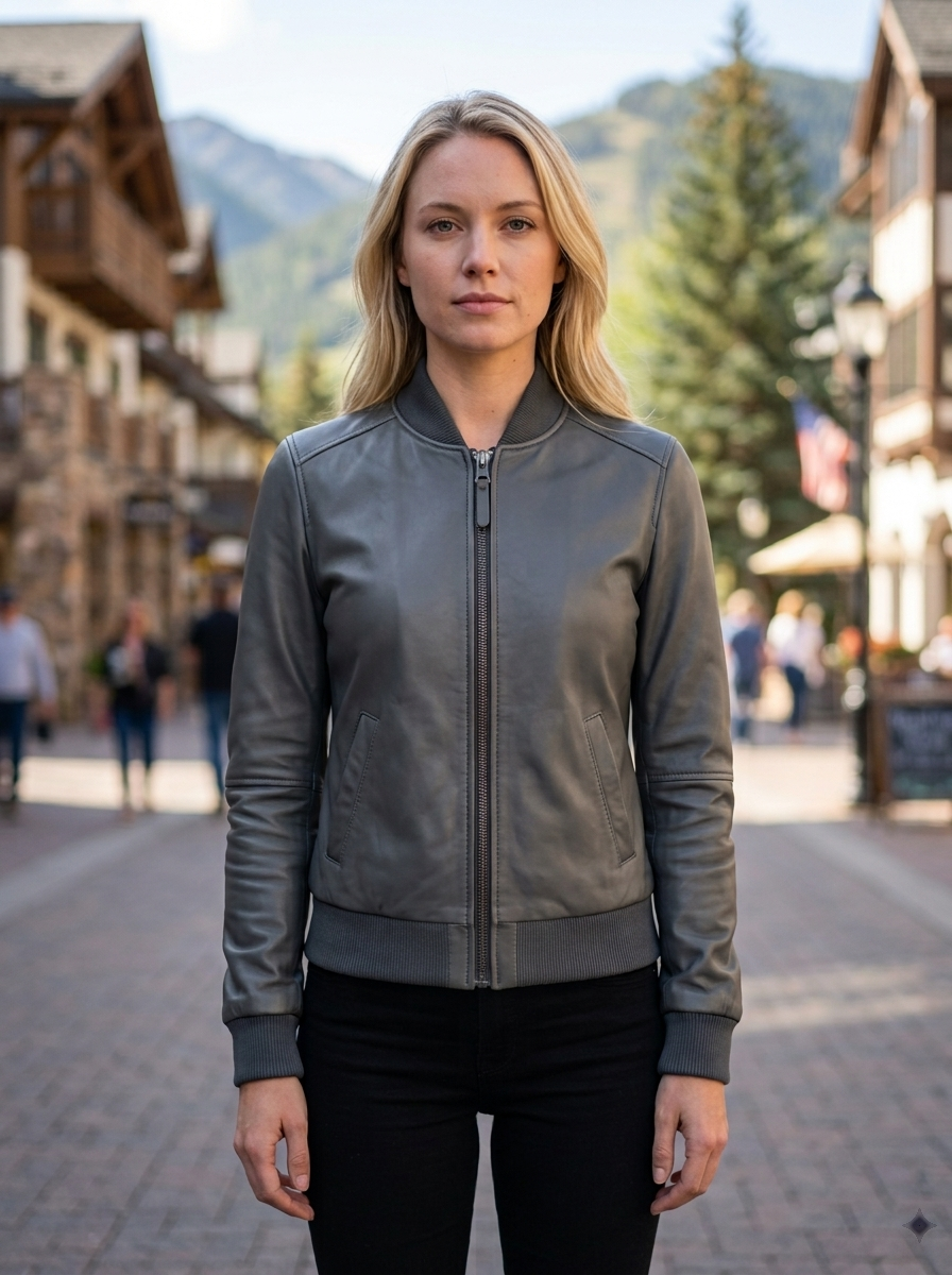 Women Grey Stylish Leather Jacket For Women