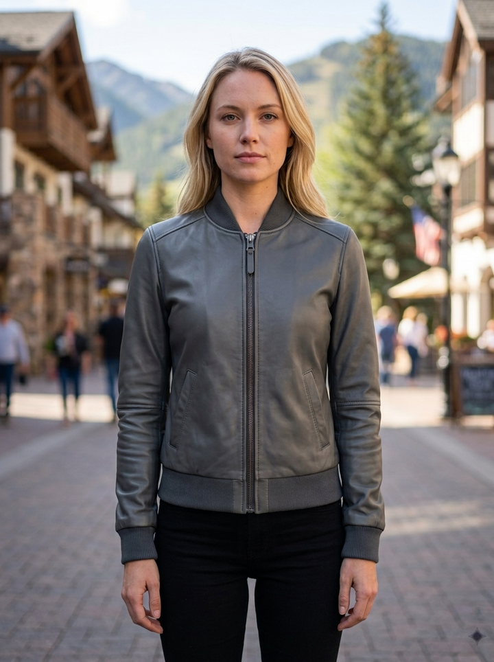 Women Grey Stylish Leather Jacket For Women