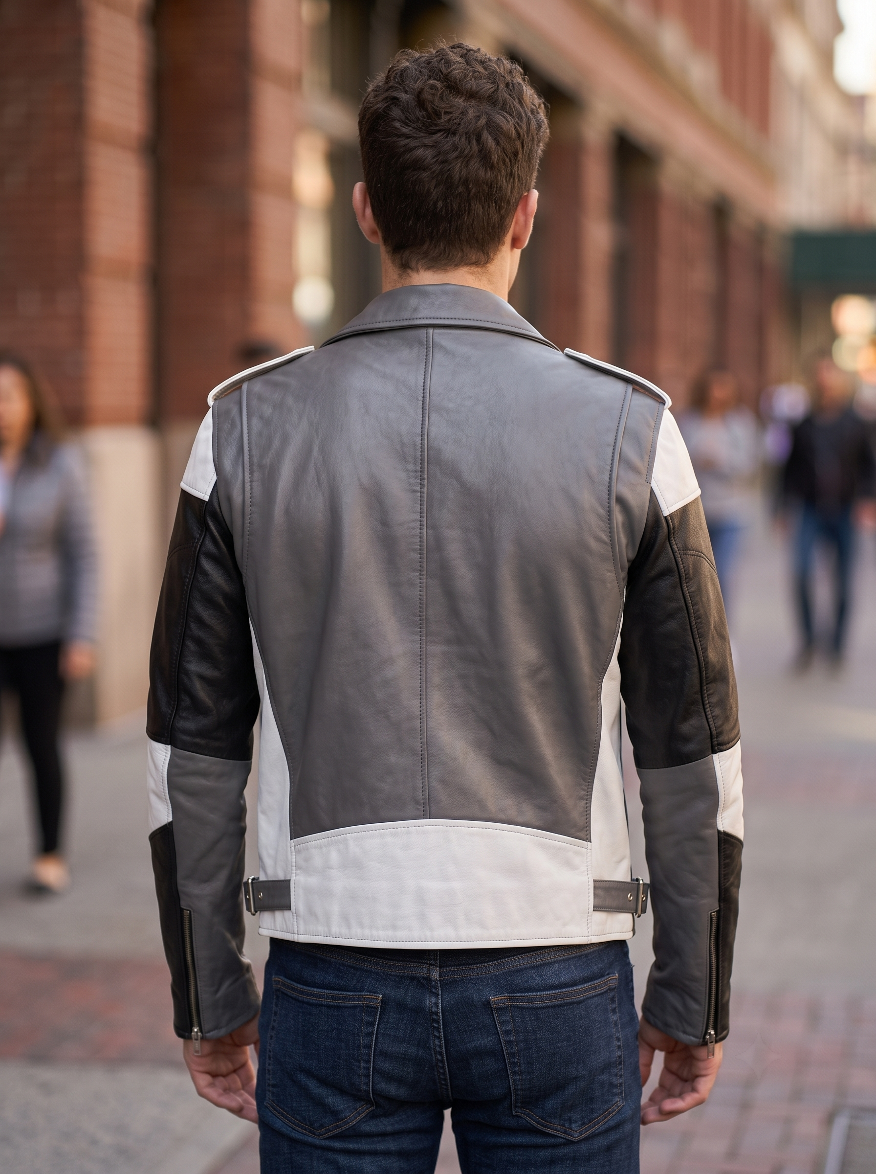 Grey,White & Black Stylish Leather Jacket For Men
